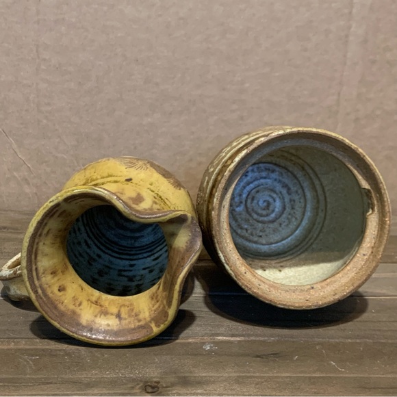 Signed Studio Art Pottery Stoneware Creamer Pitcher Sugar Bowl By Spring RI - Picture 8 of 14